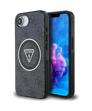 Guess IML Metal Glitter 4G Circle Triangle MagSafe Case for iPhone 16e - Black