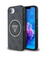 Guess IML Metal Glitter 4G Circle Triangle MagSafe Case for iPhone 16e - Black