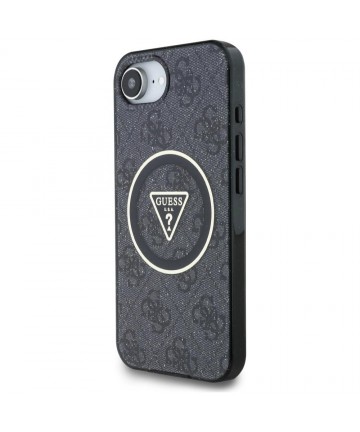 Guess IML Metal Glitter 4G Circle Triangle MagSafe Case for iPhone 16e - Black