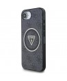 Guess IML Metal Glitter 4G Circle Triangle MagSafe Case for iPhone 16e - Black