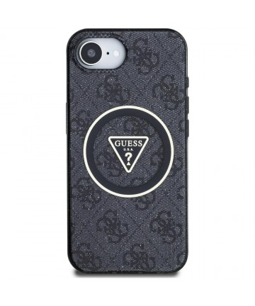 Guess IML Metal Glitter 4G Circle Triangle MagSafe Case for iPhone 16e - Black
