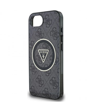 Guess IML Metal Glitter 4G Circle Triangle MagSafe Case for iPhone 16e - Black
