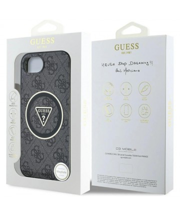 Guess IML Metal Glitter 4G Circle Triangle MagSafe Case for iPhone 16e - Black