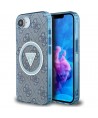Guess IML Metal Glitter 4G Circle Triangle MagSafe Case for iPhone 16e - Blue