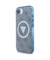 Guess IML Metal Glitter 4G Circle Triangle MagSafe Case for iPhone 16e - Blue