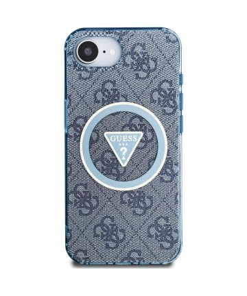 Guess IML Metal Glitter 4G Circle Triangle MagSafe Case for iPhone 16e - Blue
