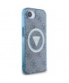 Guess IML Metal Glitter 4G Circle Triangle MagSafe Case for iPhone 16e - Blue