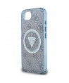 Guess IML Metal Glitter 4G Circle Triangle MagSafe Case for iPhone 16e - Blue