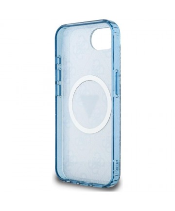 Guess IML Metal Glitter 4G Circle Triangle MagSafe Case for iPhone 16e - Blue