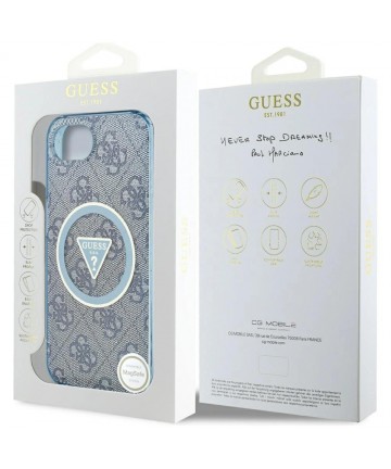 Guess IML Metal Glitter 4G Circle Triangle MagSafe Case for iPhone 16e - Blue