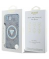 Guess IML Metal Glitter 4G Circle Triangle MagSafe Case for iPhone 16e - Blue