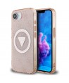 Guess IML Metal Glitter 4G Circle Triangle MagSafe case for iPhone 16e - pink