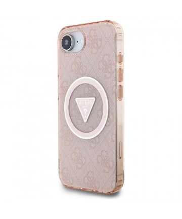 Guess IML Metal Glitter 4G Circle Triangle MagSafe case for iPhone 16e - pink