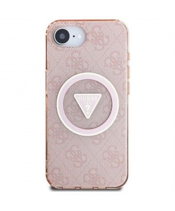 Guess IML Metal Glitter 4G Circle Triangle MagSafe case for iPhone 16e - pink