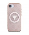 Guess IML Metal Glitter 4G Circle Triangle MagSafe case for iPhone 16e - pink