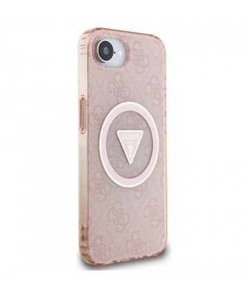 Guess IML Metal Glitter 4G Circle Triangle MagSafe case for iPhone 16e - pink