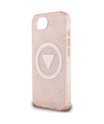 Guess IML Metal Glitter 4G Circle Triangle MagSafe case for iPhone 16e - pink