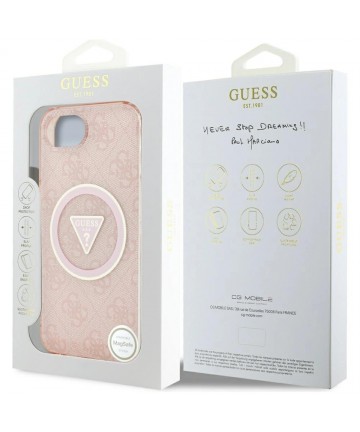 Guess IML Metal Glitter 4G Circle Triangle MagSafe case for iPhone 16e - pink