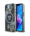 Guess IML Metal Glitter Flowers Triangle MagSafe case for iPhone 16e - black