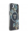 Guess IML Metal Glitter Flowers Triangle MagSafe case for iPhone 16e - black