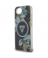 Guess IML Metal Glitter Flowers Triangle MagSafe case for iPhone 16e - black