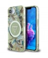 Guess IML Metal Glitter Flowers Triangle MagSafe iPhone 16e Case - Green