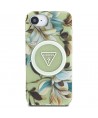 Guess IML Metal Glitter Flowers Triangle MagSafe iPhone 16e Case - Green