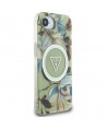 Guess IML Metal Glitter Flowers Triangle MagSafe iPhone 16e Case - Green