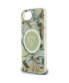 Guess IML Metal Glitter Flowers Triangle MagSafe iPhone 16e Case - Green