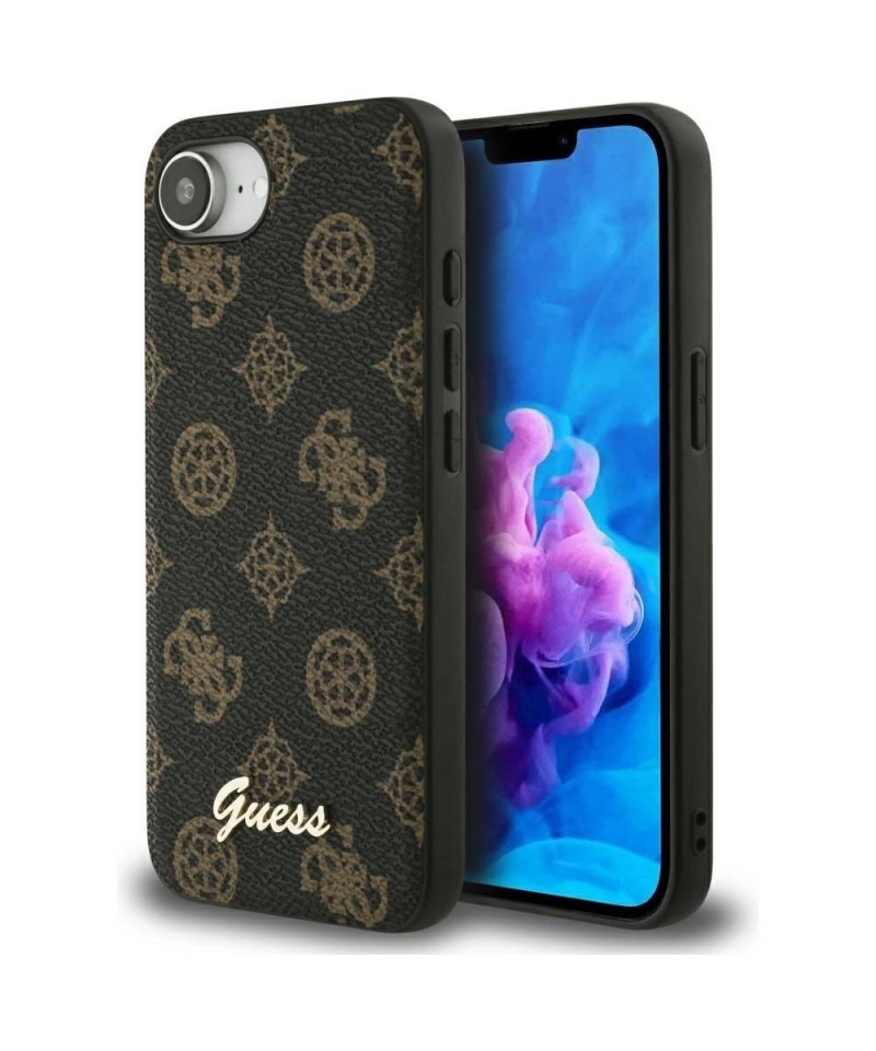Guess Peony Script Logo MagSafe iPhone 16e Case Black