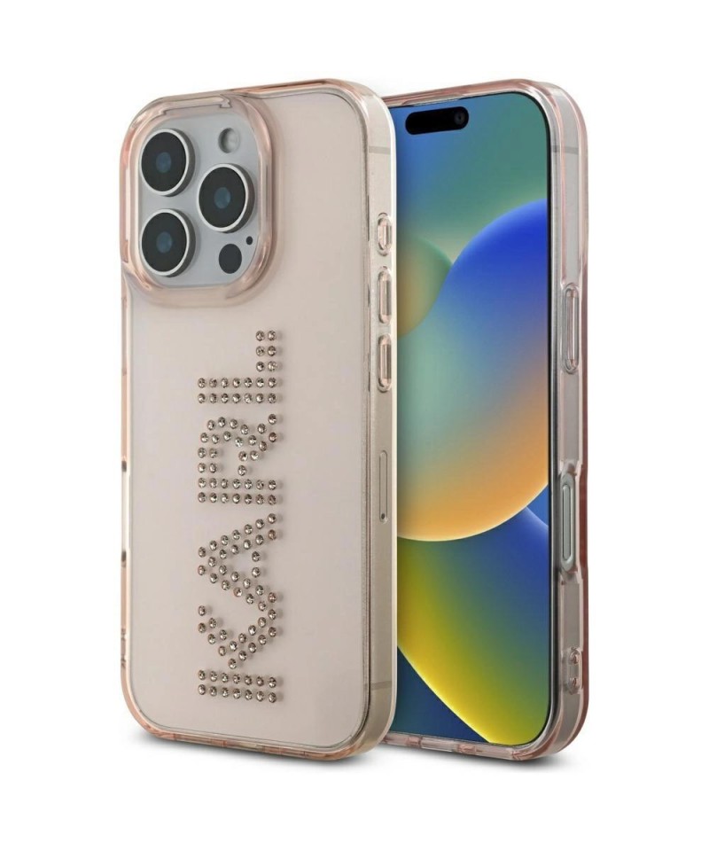 Karl Lagerfeld IML Rhinestones Logo iPhone 16 Pro Case - Pink