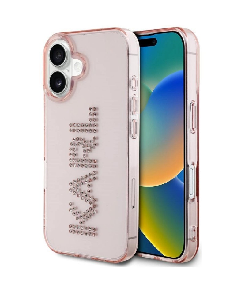 Karl Lagerfeld IML Rhinestones Logo iPhone 16 Case - Pink