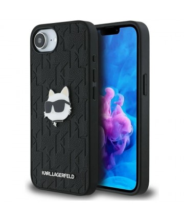 Karl Lagerfeld Monogram Choupette Head Pin iPhone 16e Case - Black