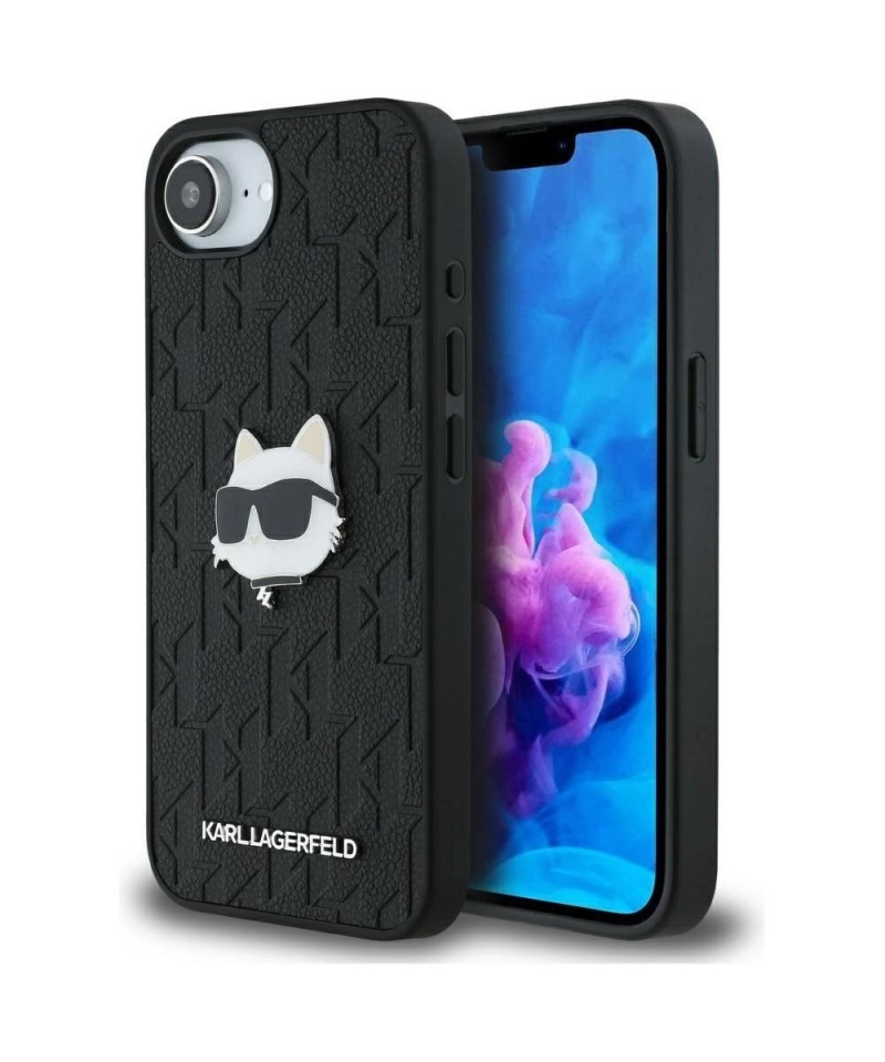 Karl Lagerfeld Monogram Choupette Head Pin iPhone 16e Case - Black