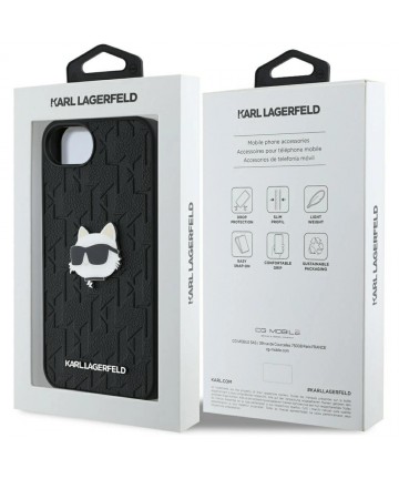 Karl Lagerfeld Monogram Choupette Head Pin iPhone 16e Case - Black