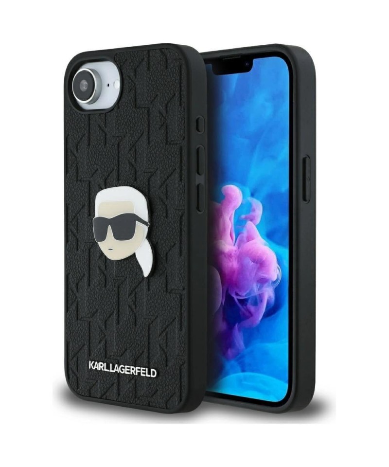 Karl Lagerfeld Monogram Karl Head Pin iPhone 16e Case - Black