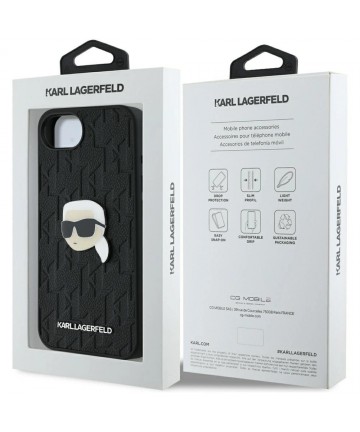 Karl Lagerfeld Monogram Karl Head Pin iPhone 16e Case - Black