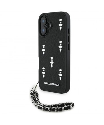 Karl Lagerfeld Saffiano Crystals w/Chain iPhone 16 Case - Black