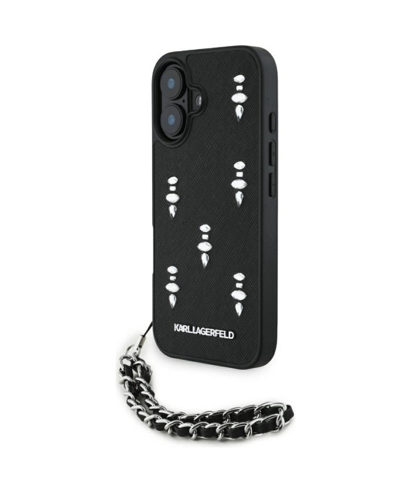 Karl Lagerfeld Saffiano Crystals w/Chain iPhone 16 Case - Black