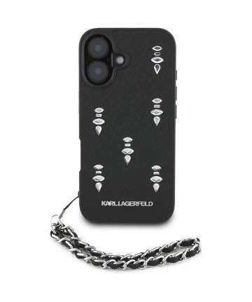Karl Lagerfeld Saffiano Crystals w/Chain iPhone 16 Case - Black