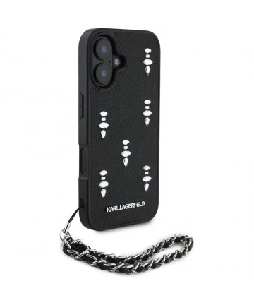 Karl Lagerfeld Saffiano Crystals w/Chain iPhone 16 Case - Black