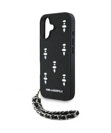 Karl Lagerfeld Saffiano Crystals w/Chain iPhone 16 Case - Black
