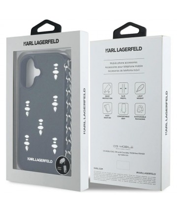 Karl Lagerfeld Saffiano Crystals w/Chain iPhone 16 Case - Black