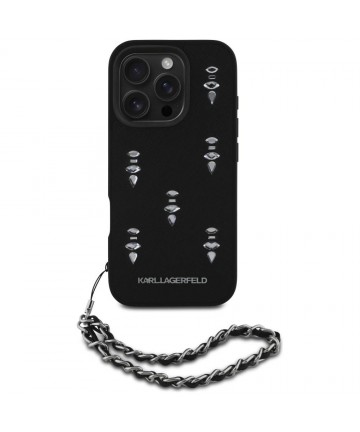 Karl Lagerfeld Saffiano Crystals w/Chain iPhone 16 Pro Case - Black