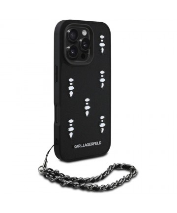 Karl Lagerfeld Saffiano Crystals w/Chain iPhone 16 Pro Case - Black