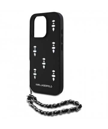 Karl Lagerfeld Saffiano Crystals w/Chain iPhone 16 Pro Case - Black
