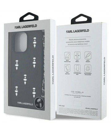 Karl Lagerfeld Saffiano Crystals w/Chain iPhone 16 Pro Case - Black